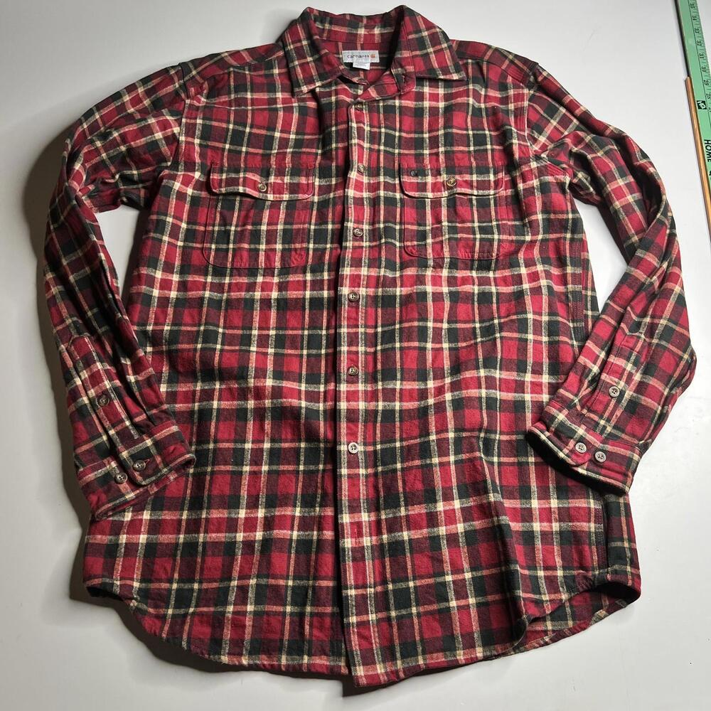 Carhartt Shirt Mens LT Red Plaid‎ Flannel Long Sleeve Button Up Pockets Workwear